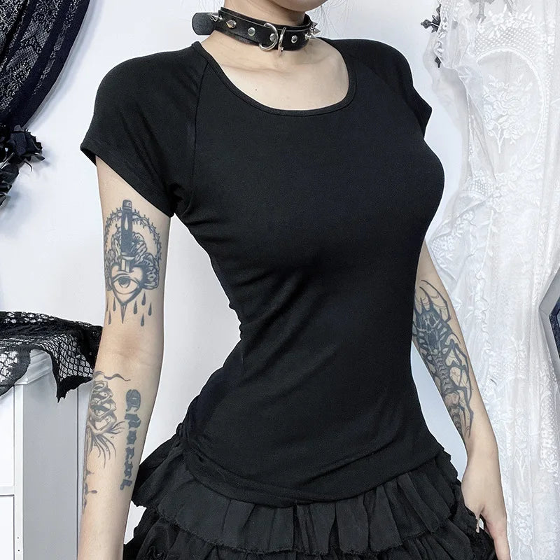 Y2K Goth Sheer Back Top