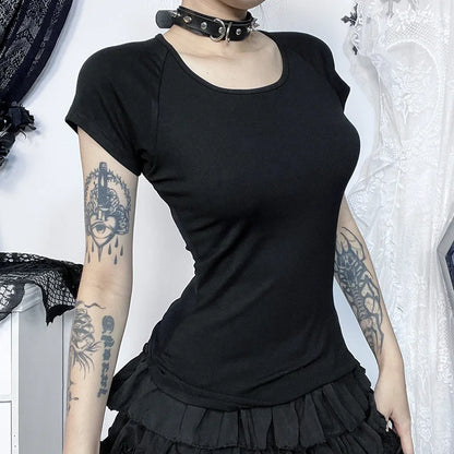 Y2K Goth Sheer Back Top