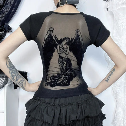 Y2K Goth Sheer Back Top