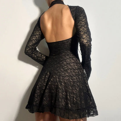 Y2K Goth Sheer Lace Mini Dress