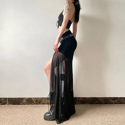 Y2K Goth Sheer Overlay Skirt