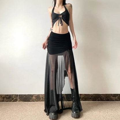 Y2K Goth Sheer Overlay Skirt