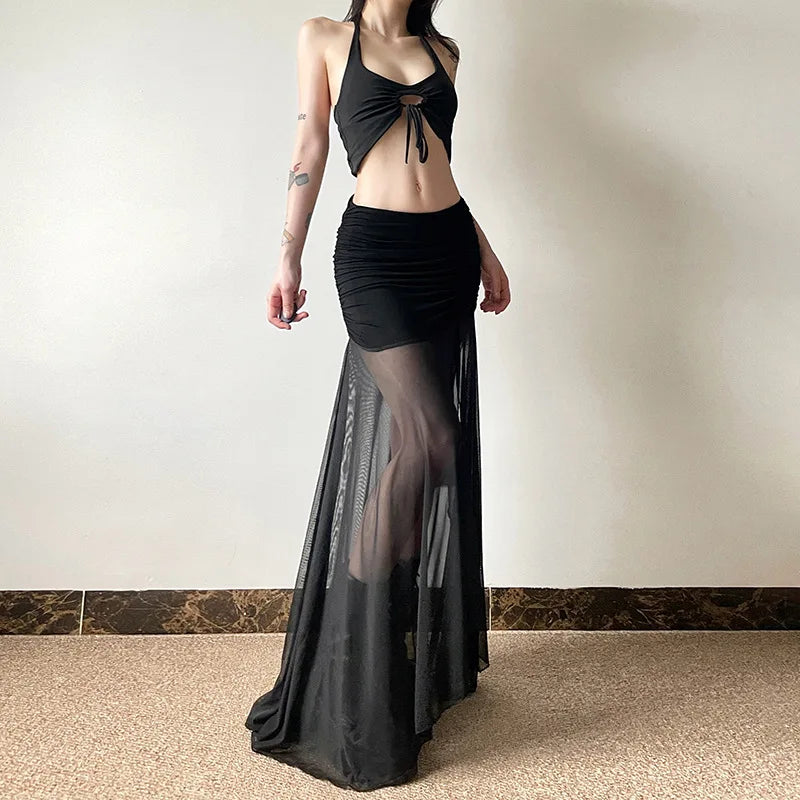 Y2K Goth Sheer Overlay Skirt