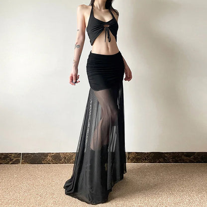 Y2K Goth Sheer Overlay Skirt