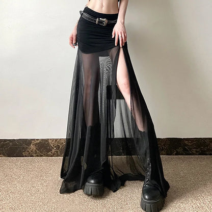 Y2K Goth Sheer Overlay Skirt