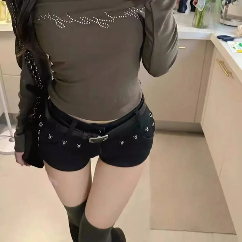 Y2K Goth Stud Detail Shorts