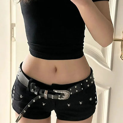 Y2K Goth Stud Detail Shorts