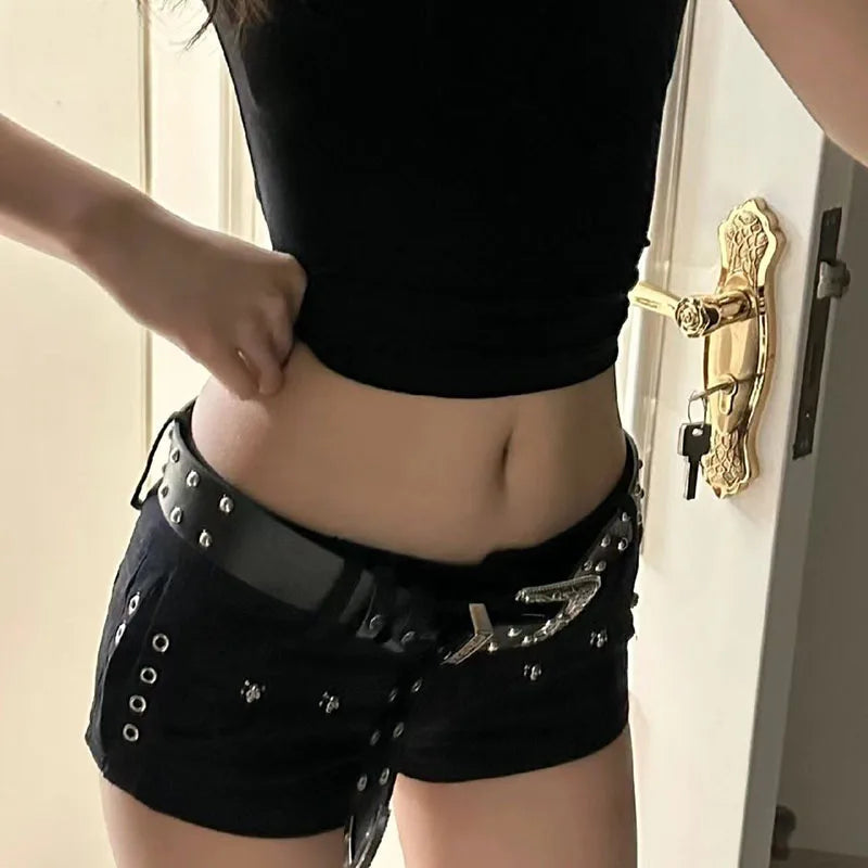 Y2K Goth Stud Detail Shorts