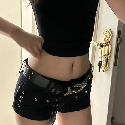 Y2K Goth Stud Detail Shorts