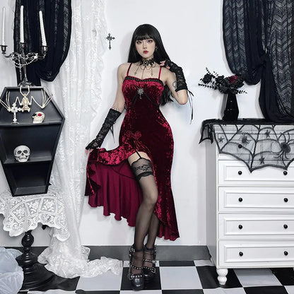 Y2K Goth Velvet Midi Dress
