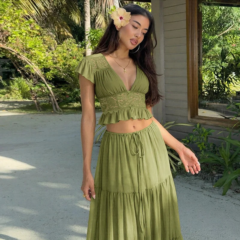 Y2K Green Two Piece Set