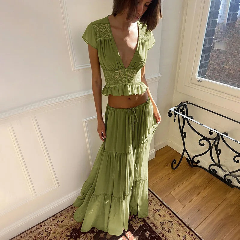 Y2K Green Two Piece Set