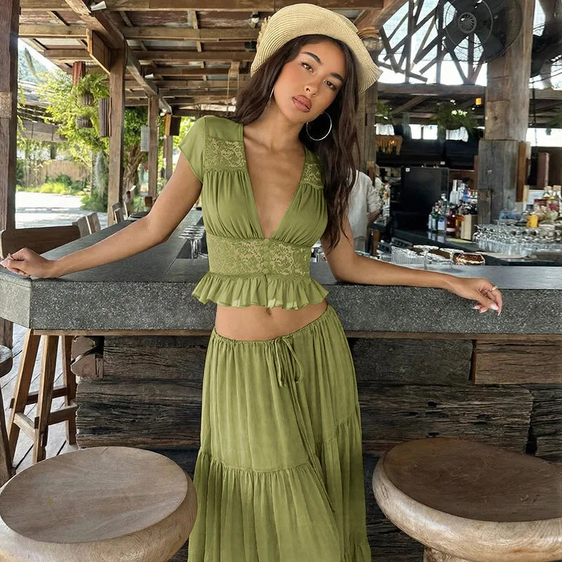 Y2K Green Two Piece Set