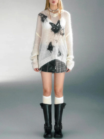 Y2K Grunge Butterfly Sweater