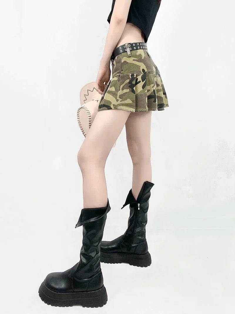 Y2K Grunge Camouflage Pleated Mini Skirt for Trendy Style