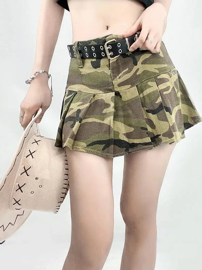Y2K Grunge Camo Pleated Mini Skirt
