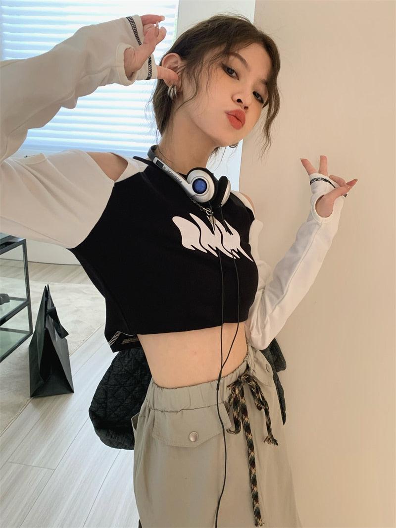 Y2K Grunge Cut-Out Crop Top