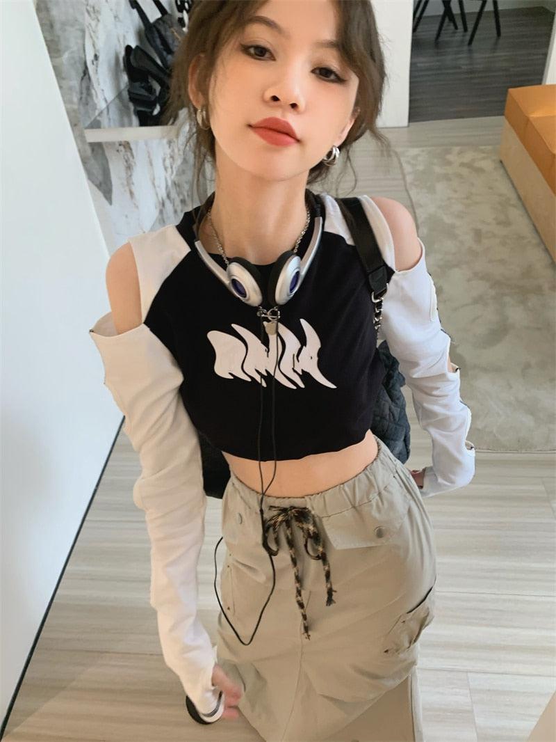 Y2K Grunge Cut-Out Crop Top