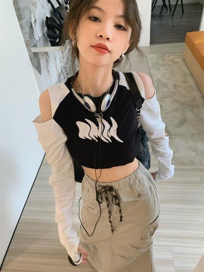Y2K Grunge Cut-Out Crop Top