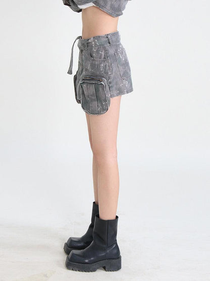 Y2K Grunge Distressed Cargo Mini Skirt