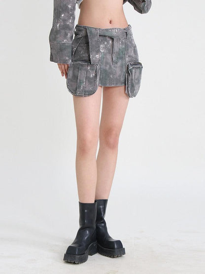 Y2K Grunge Distressed Cargo Mini Skirt