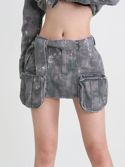 Y2K Grunge Distressed Cargo Mini Skirt