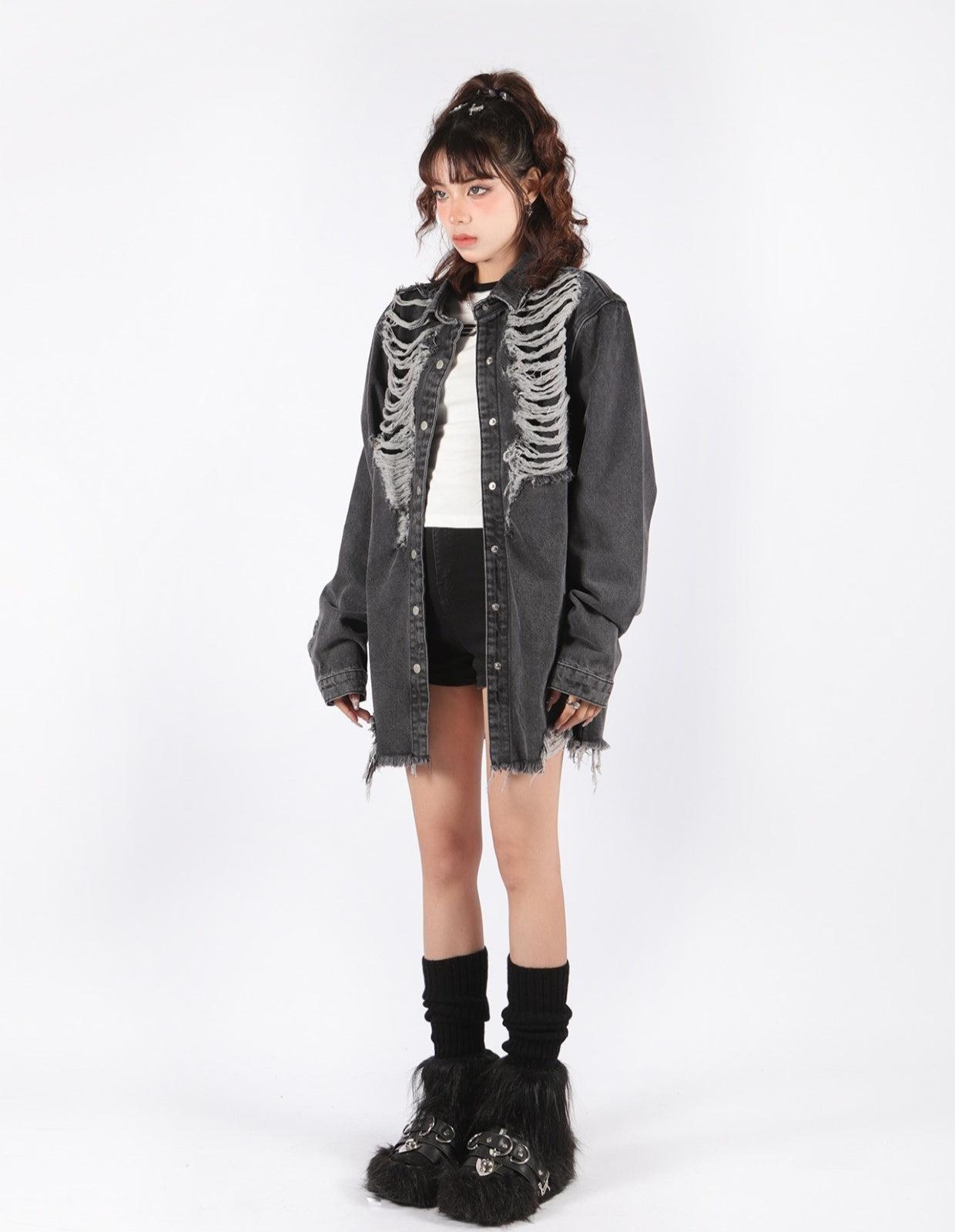 Y2K Grunge Distressed Denim Jacket