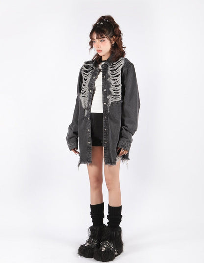 Y2K Grunge Distressed Denim Jacket