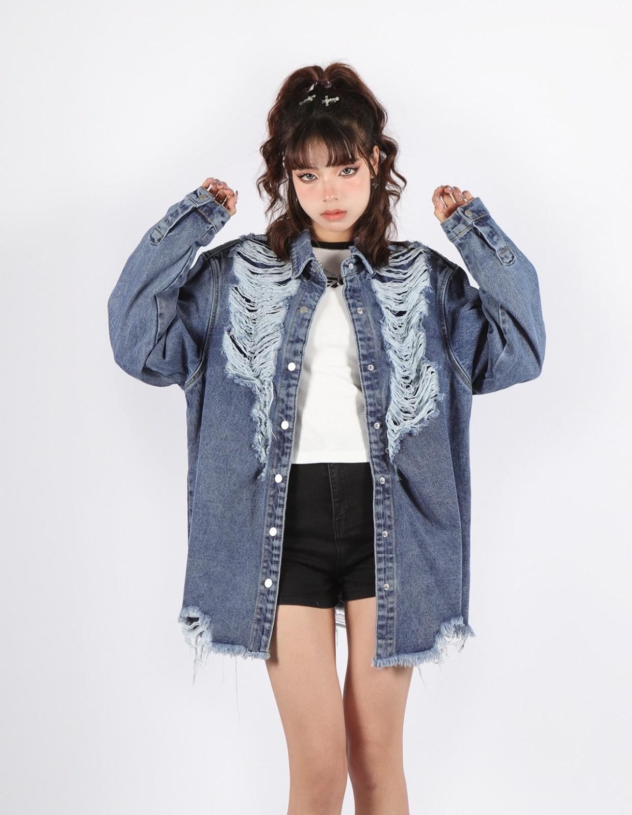 Y2K Grunge Distressed Denim Jacket
