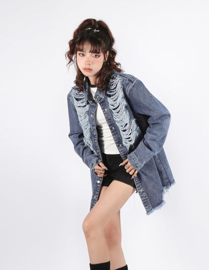 Y2K Grunge Distressed Denim Jacket