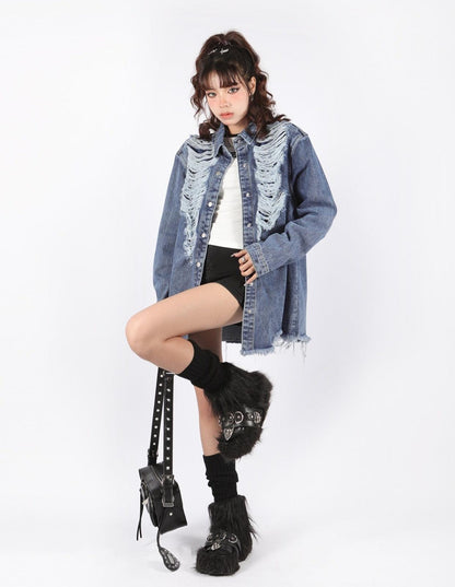 Y2K Grunge Distressed Denim Jacket