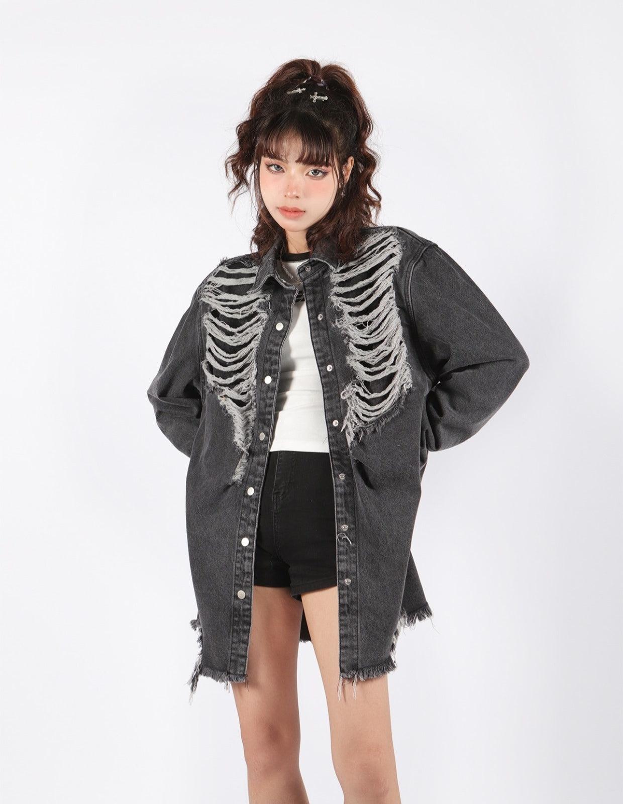 Y2K Grunge Distressed Denim Jacket