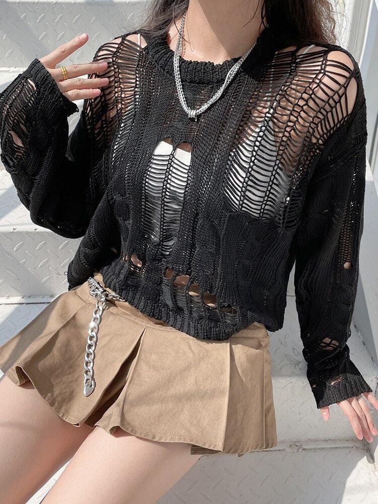 Y2K Grunge Distressed Knit Sweater