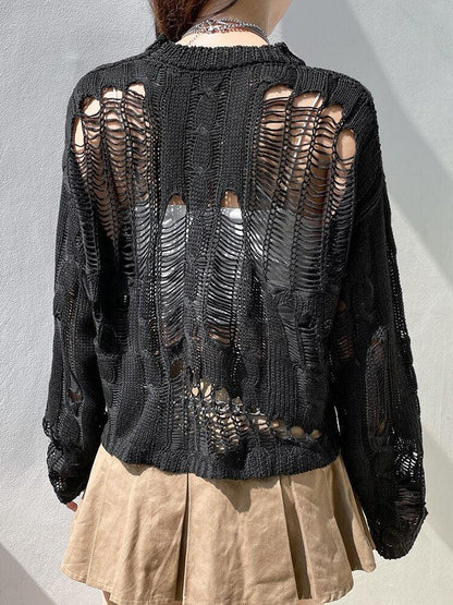 Y2K Grunge Distressed Knit Sweater