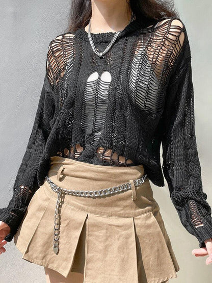 Y2K Grunge Distressed Knit Sweater