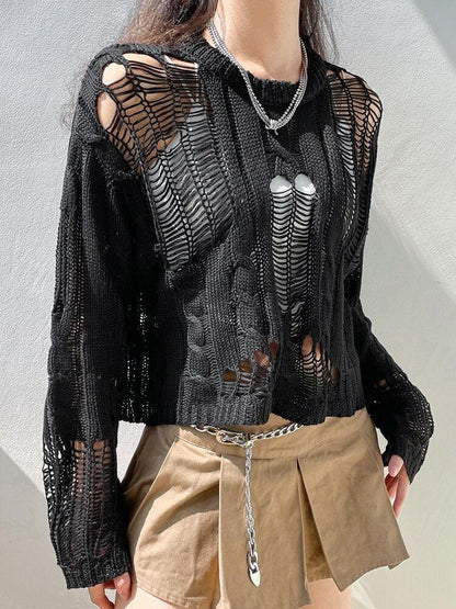 Y2K Grunge Distressed Knit Sweater
