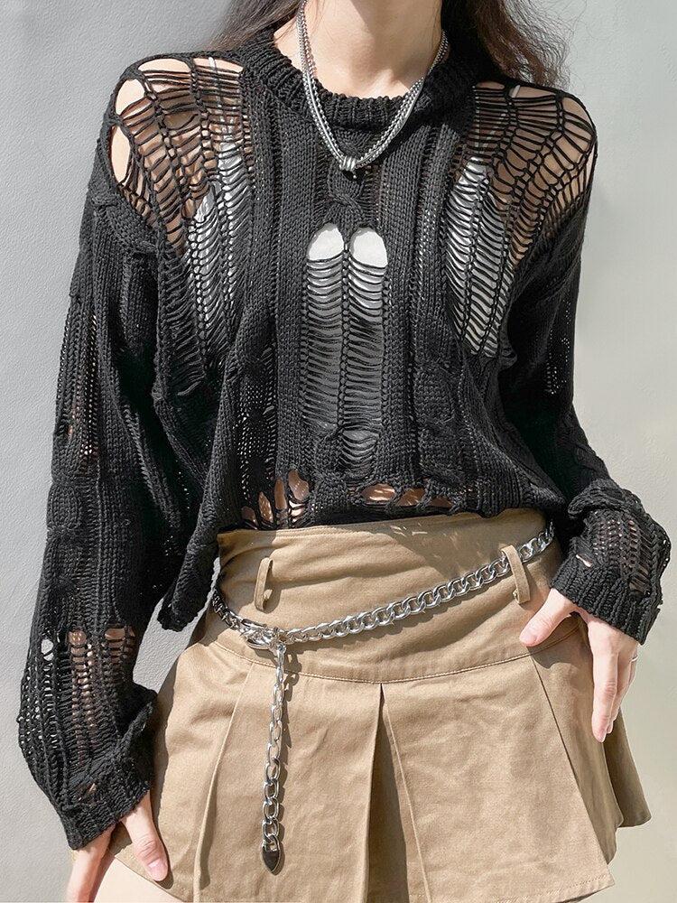Y2K Grunge Distressed Knit Sweater