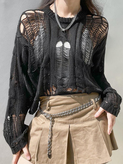 Y2K Grunge Distressed Knit Sweater