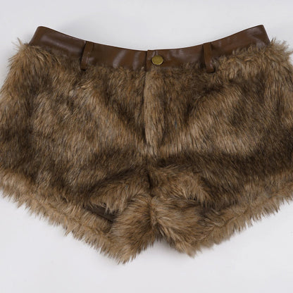 Y2K Grunge Faux Fur Mini Shorts