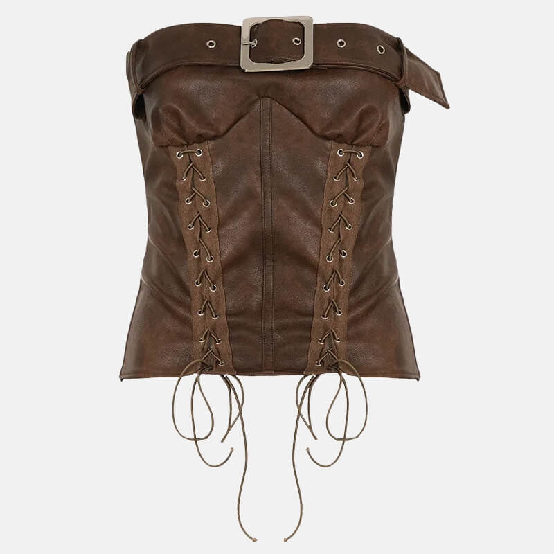 Y2K Grunge Faux Leather Corset Top
