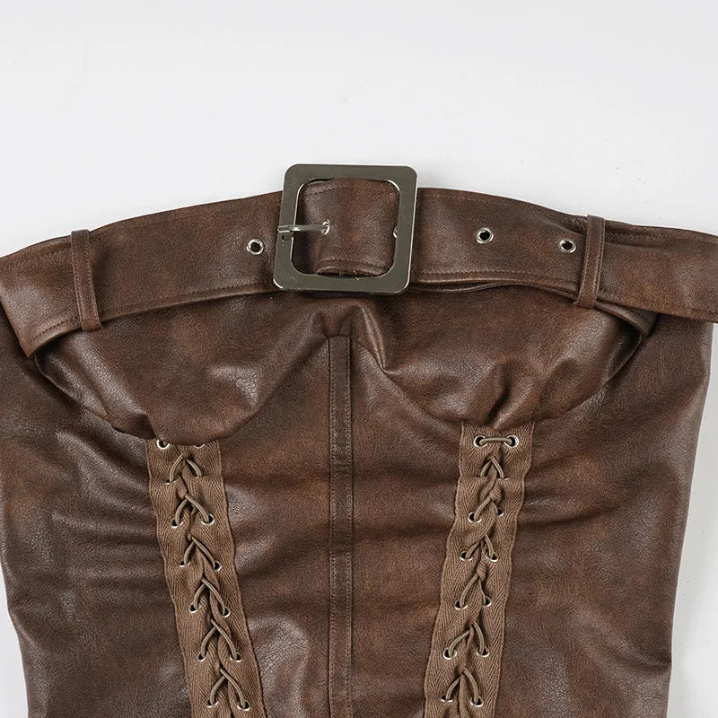 Y2K Grunge Faux Leather Corset Top