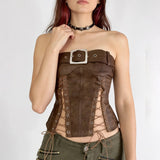 Grunge Faux Leather Corset Top