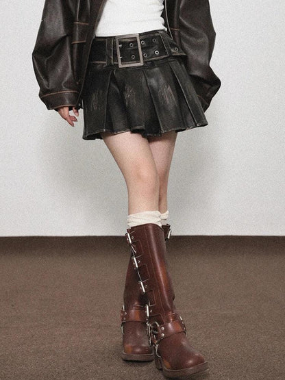 Y2K Grunge Faux Leather Skirt