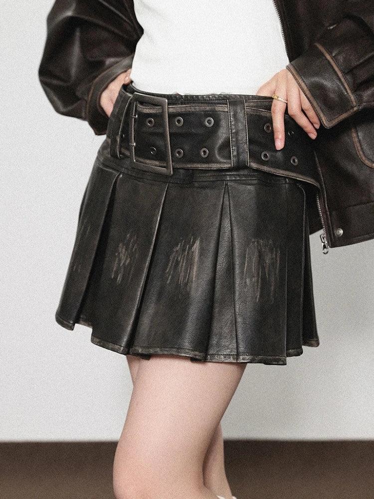 Y2K Grunge Faux Leather Skirt