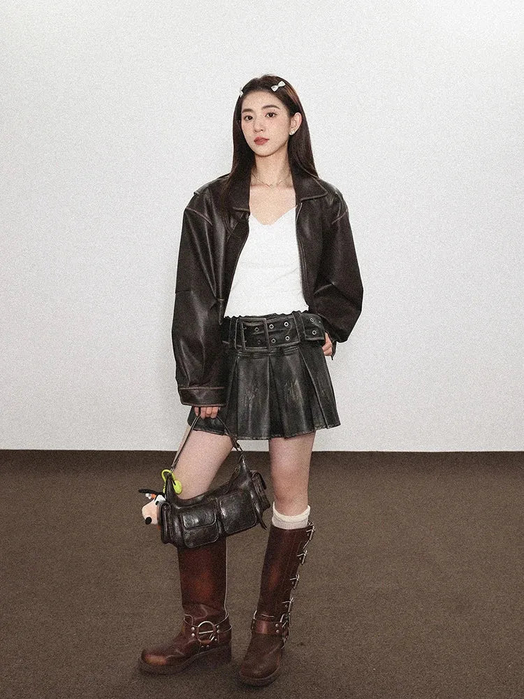 Y2K Grunge Faux Leather Skirt