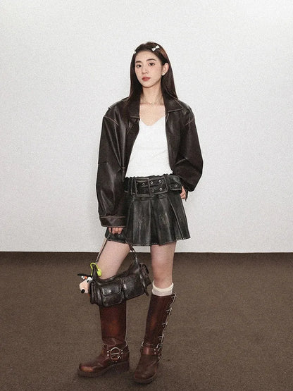 Y2K Grunge Faux Leather Skirt