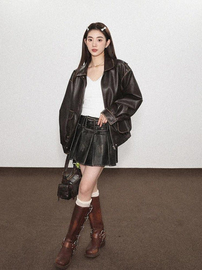 Y2K Grunge Faux Leather Skirt