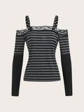 Grunge Striped Top with Lace Trim