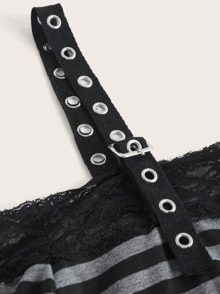 Y2K Grunge Lace Trim Striped Top