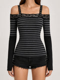 Grunge Striped Top with Lace Trim